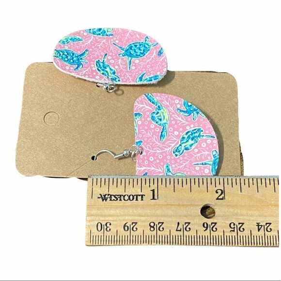 Statement Earrings Sea Turtle Dangle Drop Slip On Earrings Half Circle Pink Blue - Picture 3 of 5